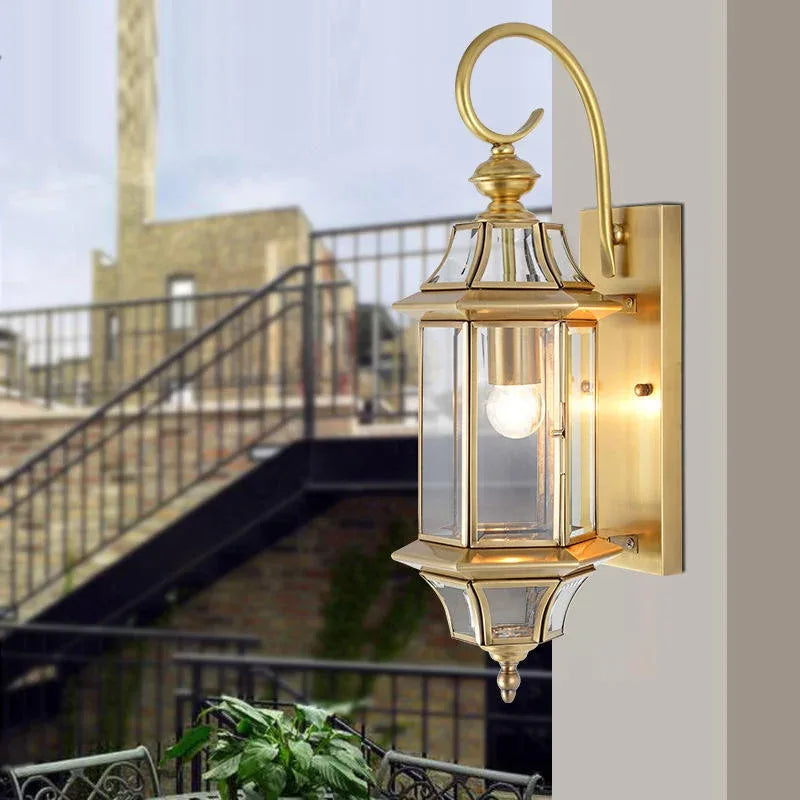 Luxury Vintage Outdoor Wall Lantern – Waterproof Gold Glass Exterior Wall Light for Porch & Garden