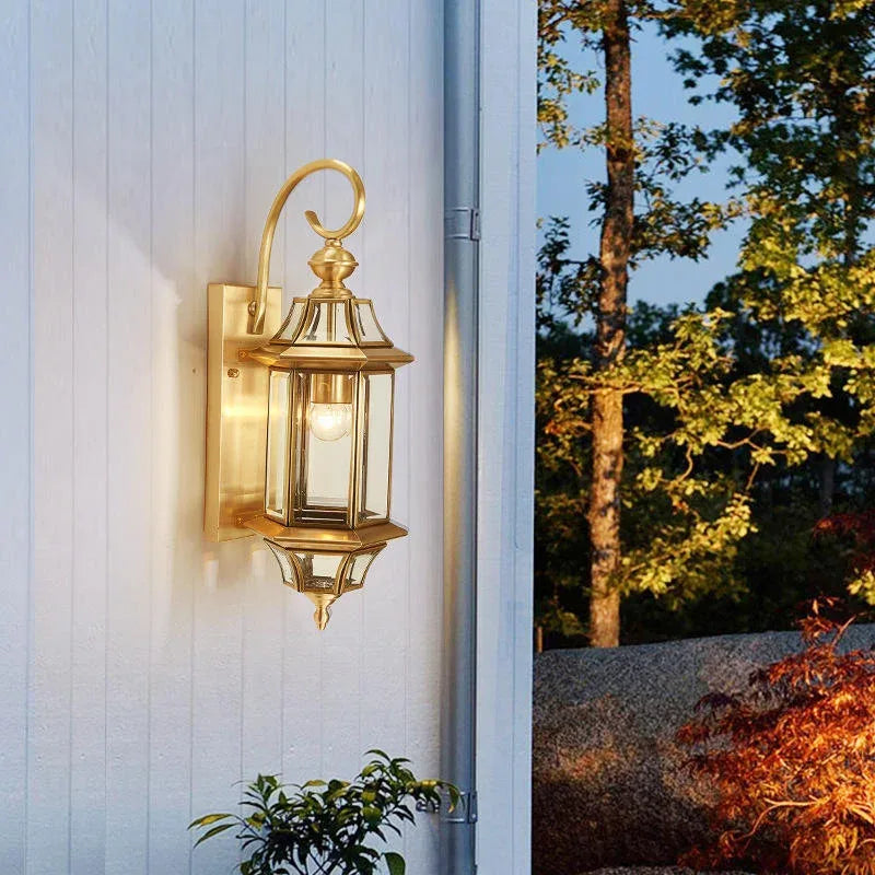 Luxury Vintage Outdoor Wall Lantern – Waterproof Gold Glass Exterior Wall Light for Porch & Garden