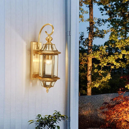 Luxury Vintage Outdoor Wall Lantern – Waterproof Gold Glass Exterior Wall Light for Porch & Garden