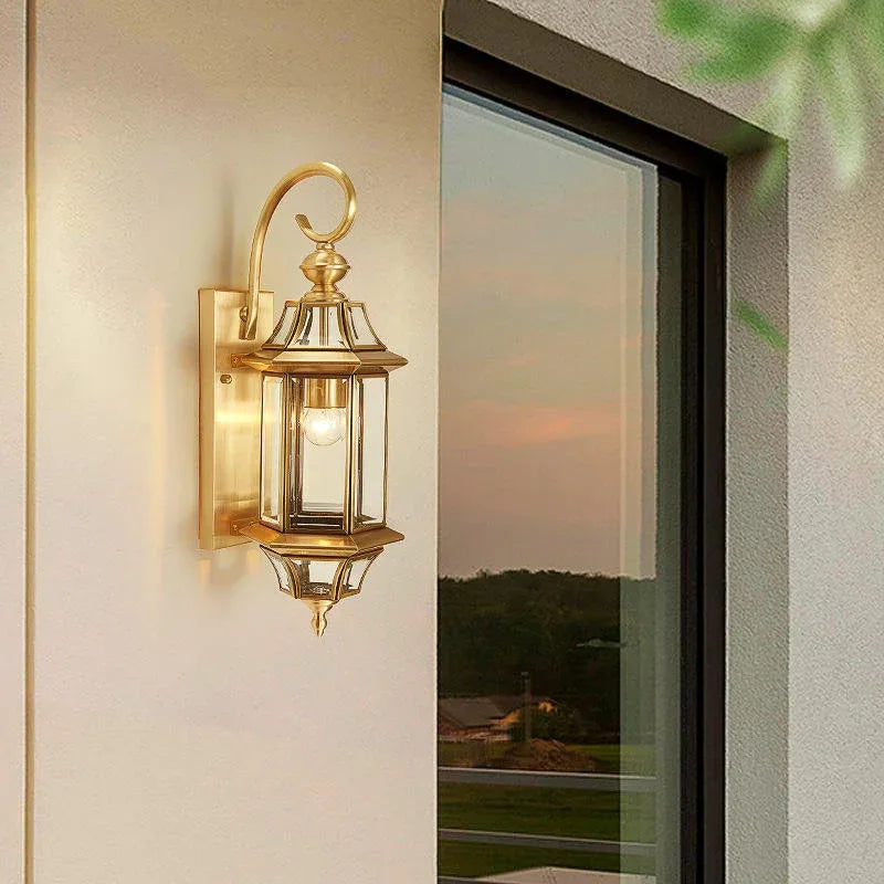 Luxury Vintage Outdoor Wall Lantern – Waterproof Gold Glass Exterior Wall Light for Porch & Garden