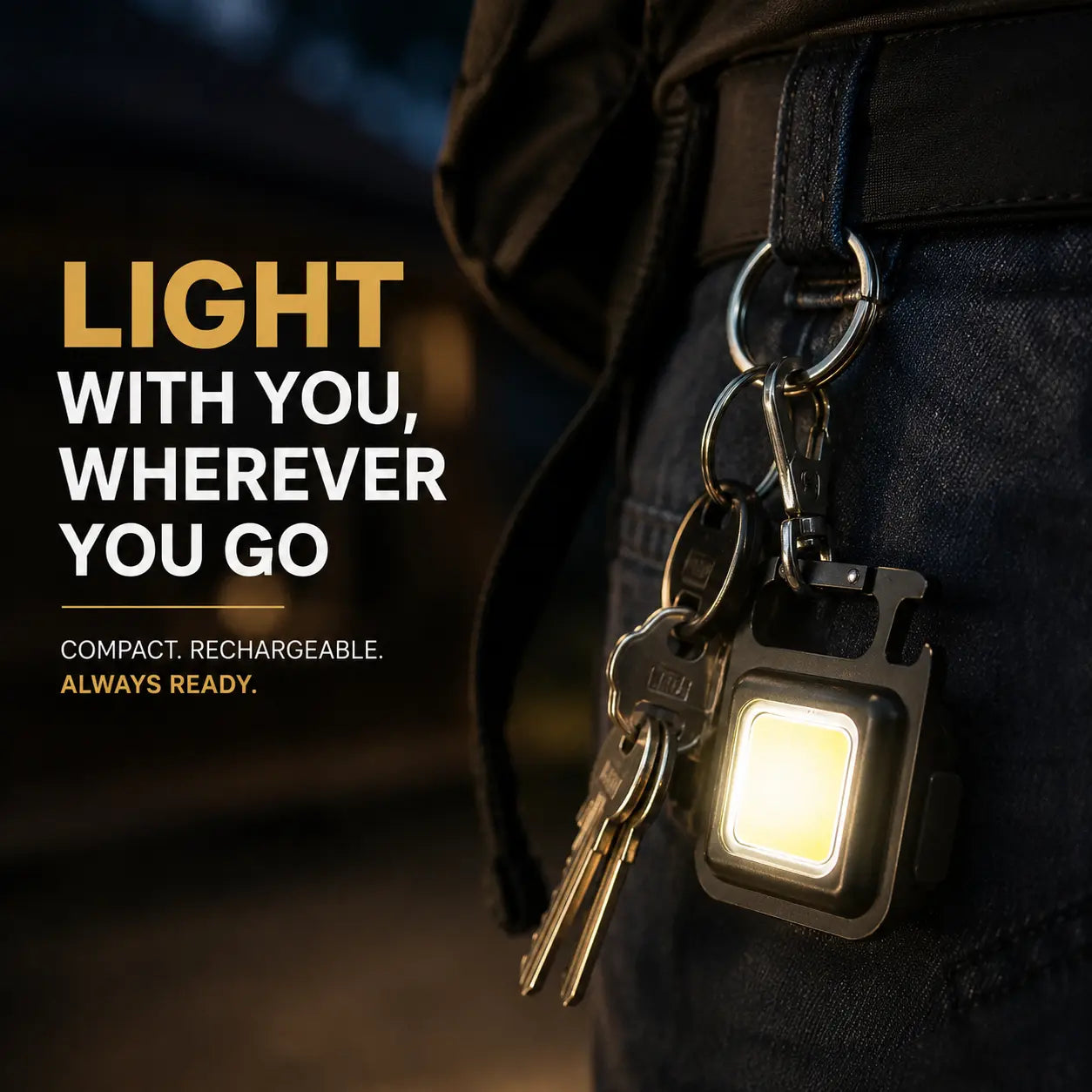 Rechargeable COB LED Keychain Light with Magnet and Bottle Opener