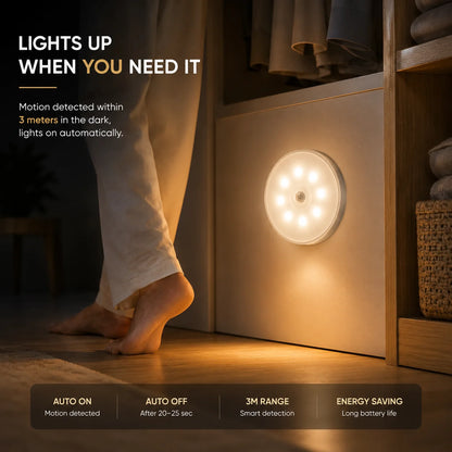 Rechargeable Motion Sensor LED Night Light with USB Charging and Magnetic Mount for Wardrobe, Cabinet, Hallway and Staircase