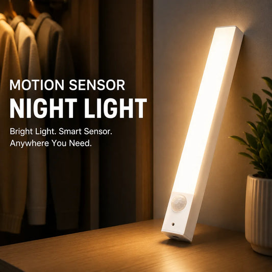 Rechargeable Motion Sensor Night Light with USB Charging and Magnetic Installation for Closet, Cabinet, Kitchen, and Hallway.